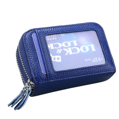 Genuine Leather Dual Layer Zipper Card Holder Wallet RFID Blocking Purse, Size: 10.5x7.0x4.0cm(Blue) - Antimagnetic RFID Package by buy2fix | Online Shopping UK | buy2fix