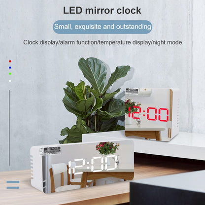 TS-S69-HW Multifunctional LED Alarm Clock Battery / Plug-in Charging Dual-purpose Make-up Mirror Clock(Grey White) - Alarm Clocks by buy2fix | Online Shopping UK | buy2fix