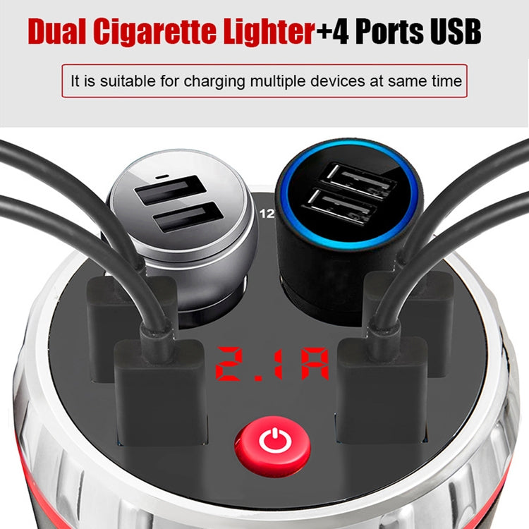 Cup Holder Car Charger Dual Cigarette Lighter 4USB Ports Charger Car MP3 Player (Blue) - Car Charger by buy2fix | Online Shopping UK | buy2fix