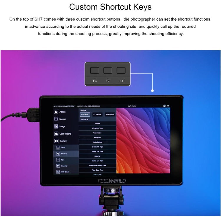 FEELWORLD SH7 7-inch Ultra Bright 2200nit On-camera Monitor SDI HDMI Cross Conversion (Black) - On-camera Monitors by FEELWORLD | Online Shopping UK | buy2fix