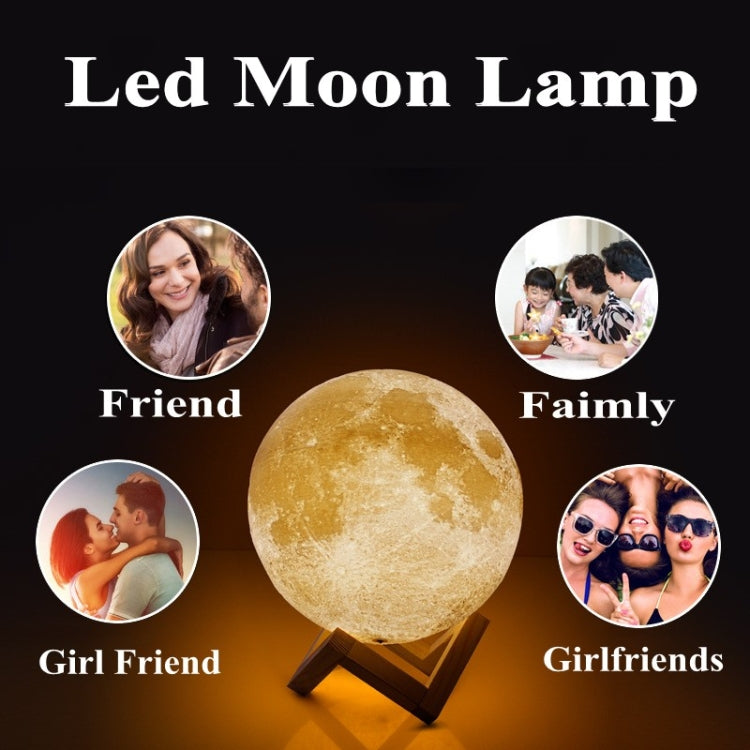 Customized Touch Switch 2-color 3D Print Moon Lamp USB Charging Energy-saving LED Night Light with Wooden Holder Base, Diameter:10cm - Night Lights by buy2fix | Online Shopping UK | buy2fix