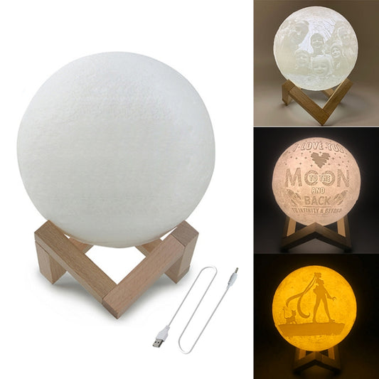 Customized Patted 3-color 3D Print Lamp USB Charging Energy-saving LED Night Light with Wooden Holder Base, Diameter:10cm - Night Lights by buy2fix | Online Shopping UK | buy2fix