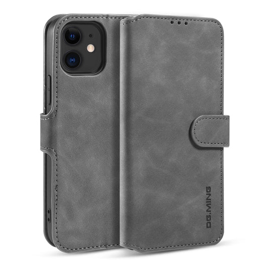 For iPhone 12 mini DG.MING Retro Oil Side Horizontal Flip Case with Holder & Card Slots & Wallet (Grey) - iPhone 12 mini Cases by DG.MING | Online Shopping UK | buy2fix