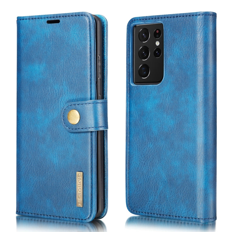 For Samsung Galaxy S21 Ultra 5G DG.MING Crazy Horse Texture Flip Detachable Magnetic Leather Case with Holder & Card Slots & Wallet(Blue) - Galaxy S21 Ultra 5G Cases by DG.MING | Online Shopping UK | buy2fix