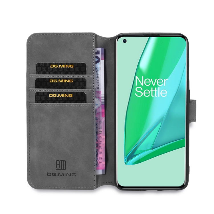 For OnePlus 9 Pro DG.MING Retro Oil Side Horizontal Flip Leather Case with Holder & Card Slots & Wallet(Grey) - OnePlus Cases by DG.MING | Online Shopping UK | buy2fix