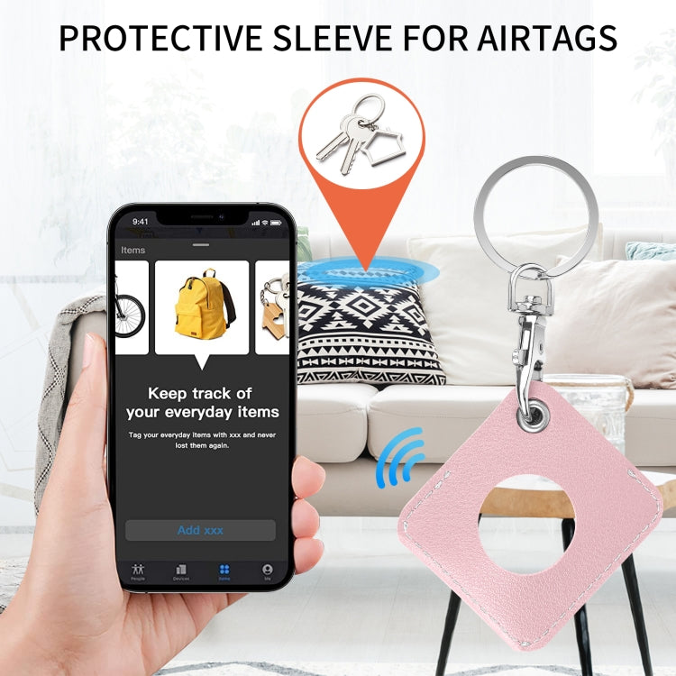 Square PU Leather Case Shockproof Anti-scratch Protective Cover with Keychain Ring Loop For AirTag(Cream Pink) - Key Chain Series by MOMAX | Online Shopping UK | buy2fix