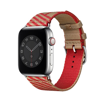 Two-color Nylon Braid Watch Band For Apple Watch Ultra 49mm&Watch Ultra 2 49mm / Series 9&8&7 45mm / SE 3&SE 2&6&SE&5&4 44mm / 3&2&1 42mm(Khaki+Red) - Watch Bands by buy2fix | Online Shopping UK | buy2fix