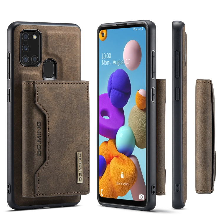 For Samsung Galaxy A21s DG.MING M2 Series 3-Fold Multi Card Bag Back Cover Shockproof Case with Wallet & Holder Function(Coffee) - Galaxy Phone Cases by DG.MING | Online Shopping UK | buy2fix