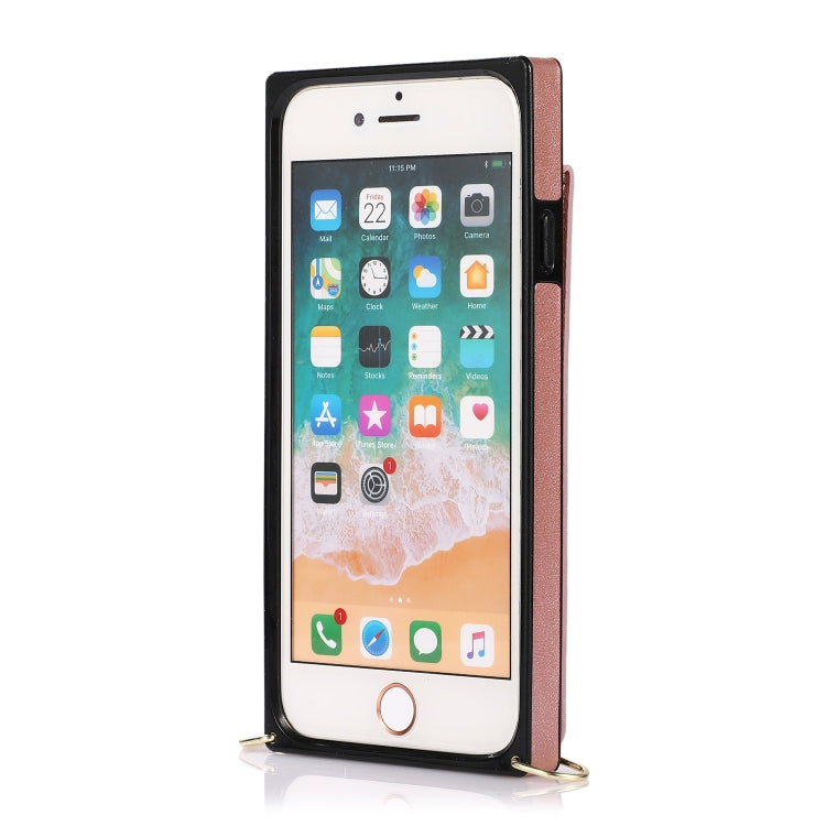 For iPhone SE 2022 / SE 2020 / 8 / 7 Cross-body Zipper Square TPU+PU Back Cover Case with Holder & Card Slots & Wallet & Strap(Rose Gold) - iPhone SE 2022 / 2020 / 8 / 7 Cases by buy2fix | Online Shopping UK | buy2fix