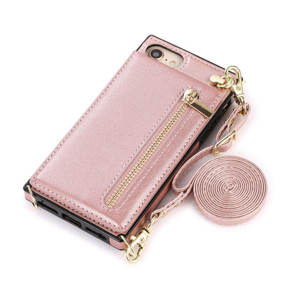 For iPhone SE 2022 / SE 2020 / 8 / 7 Cross-body Zipper Square TPU+PU Back Cover Case with Holder & Card Slots & Wallet & Strap(Rose Gold) - iPhone SE 2022 / 2020 / 8 / 7 Cases by buy2fix | Online Shopping UK | buy2fix