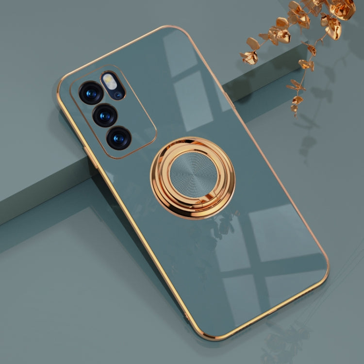 For OPPO Reno6 6D Electroplating Full Coverage Silicone Protective Case with Magnetic Ring Holder(Gray) - OPPO Cases by buy2fix | Online Shopping UK | buy2fix