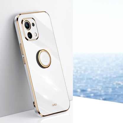 For Xiaomi Mi 11 Lite XINLI Straight 6D Plating Gold Edge TPU Shockproof Case with Ring Holder(White) - Xiaomi Cases by XINLI | Online Shopping UK | buy2fix