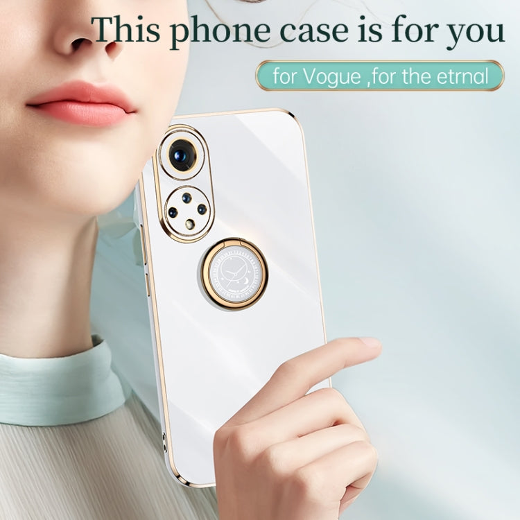 For Honor 50 XINLI Straight 6D Plating Gold Edge TPU Shockproof Case with Ring Holder(Mint Green) - Honor Cases by XINLI | Online Shopping UK | buy2fix