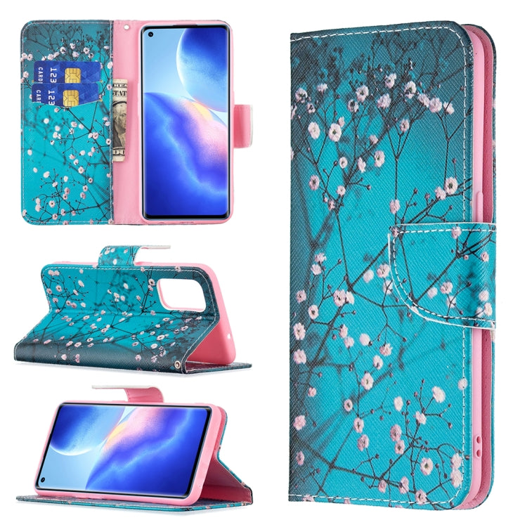 For OPPO Reno5 Colored Drawing Pattern Horizontal Flip Leather Case with Holder & Card Slots & Wallet(Plum Blossom) - OPPO Cases by buy2fix | Online Shopping UK | buy2fix