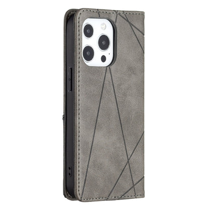 For iPhone 13 Pro Rhombus Texture Horizontal Flip Magnetic Leather Case with Holder & Card Slots (Grey) - iPhone 13 Pro Cases by buy2fix | Online Shopping UK | buy2fix