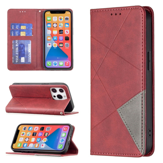 For iPhone 13 Pro Max Rhombus Texture Horizontal Flip Magnetic Leather Case with Holder & Card Slots (Red) - iPhone 13 Pro Max Cases by buy2fix | Online Shopping UK | buy2fix