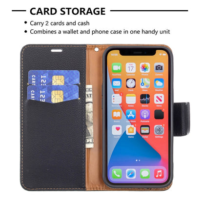 For iPhone 13 Litchi Texture Pure Color Horizontal Flip Leather Case with Holder & Card Slots & Wallet & Lanyard(Black) - iPhone 13 Cases by buy2fix | Online Shopping UK | buy2fix