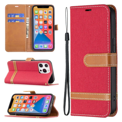 For iPhone 13 mini Color Matching Denim Texture Horizontal Flip Leather Case with Holder & Card Slots & Wallet & Lanyard (Red) - iPhone 13 mini Cases by buy2fix | Online Shopping UK | buy2fix