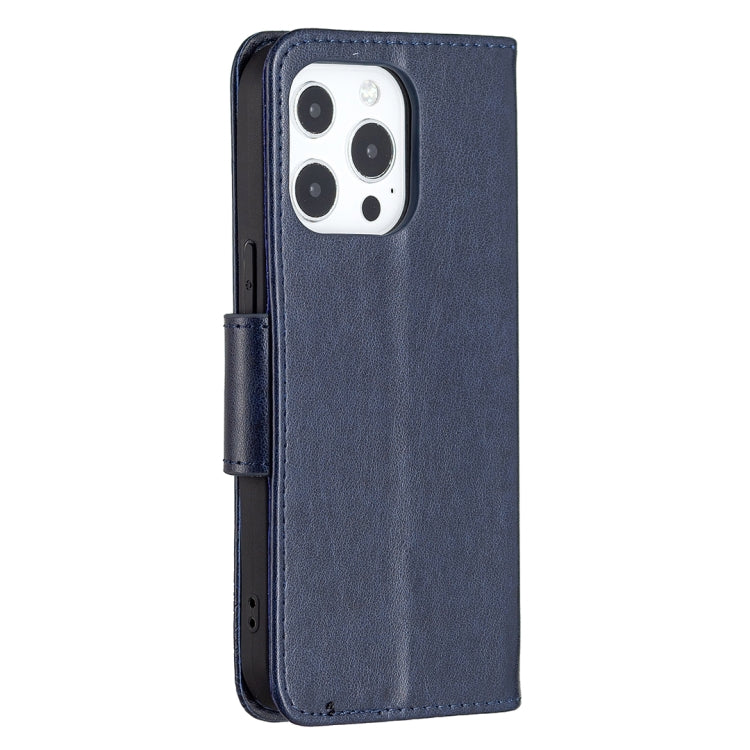 For iPhone 13 Pro Embossing Two Butterflies Pattern Horizontal Flip PU Leather Case with Holder & Card Slot & Wallet & Lanyard (Blue) - iPhone 13 Pro Cases by buy2fix | Online Shopping UK | buy2fix