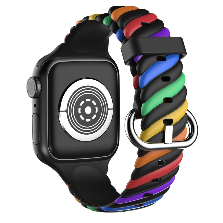 Two-color Twist Silicone Watch Band For Apple Watch Series 9&8&7 41mm / SE 3&SE 2&6&SE&5&4 40mm / 3&2&1 38mm(Rainbow Black) - Watch Bands by buy2fix | Online Shopping UK | buy2fix