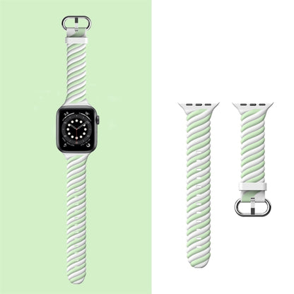 Two-color Twist Silicone Watch Band For Apple Watch Series 9&8&7 41mm / SE 3&SE 2&6&SE&5&4 40mm / 3&2&1 38mm(Macaron Green White) - Watch Bands by buy2fix | Online Shopping UK | buy2fix