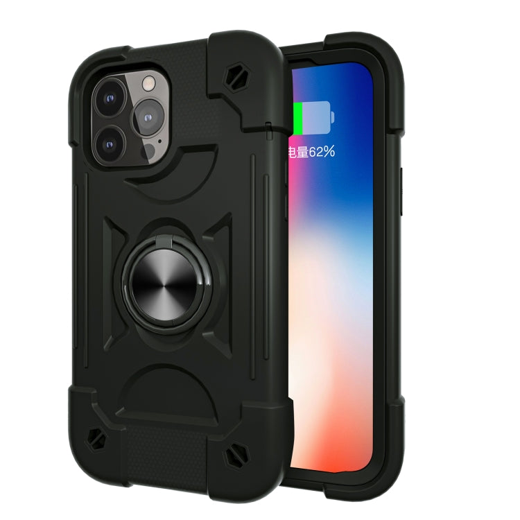 For iPhone 13 Pro Shockproof Silicone + PC Protective Case with Dual-Ring Holder (Black) - iPhone 13 Pro Cases by buy2fix | Online Shopping UK | buy2fix