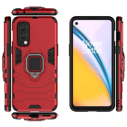 For OnePlus Nord 2 5G PC + TPU Shockproof Protective Case with Magnetic Ring Holder(Red) - OnePlus Cases by buy2fix | Online Shopping UK | buy2fix