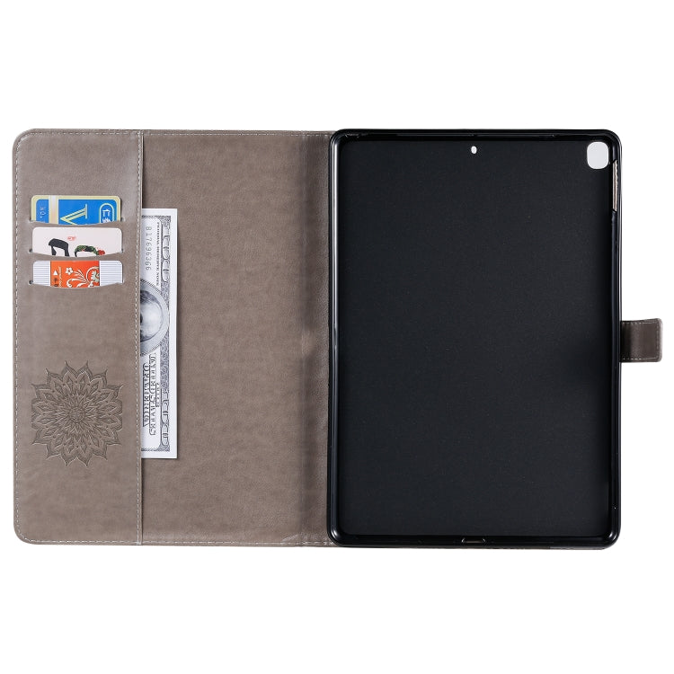 For iPad 10.2 / Pro 10.5 / Air 2019 Pressed Printing Sun Flower Pattern Horizontal Flip Leather Case with Holder & Card Slots & Wallet(Grey) - iPad Air (2019) Cases by buy2fix | Online Shopping UK | buy2fix