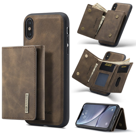 DG.MING M1 Series 3-Fold Multi Card Wallet  Back Cover Shockproof Case with Holder Function For iPhone XS(Coffee) -  by DG.MING | Online Shopping UK | buy2fix