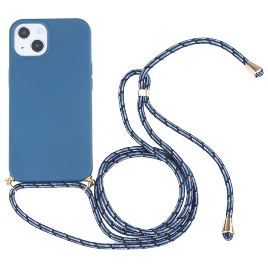 For iPhone 13 Wheat Straw Material + TPU Shockproof Case with Neck Lanyard(Blue) - iPhone 13 Cases by buy2fix | Online Shopping UK | buy2fix