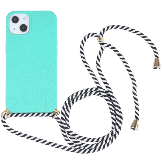 For iPhone 13 Wheat Straw Material + TPU Shockproof Case with Neck Lanyard(Green) - iPhone 13 Cases by buy2fix | Online Shopping UK | buy2fix