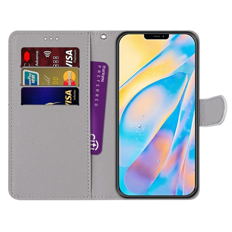 For iPhone 13 Pro Coloured Drawing Cross Texture Horizontal Flip PU Leather Case with Holder & Card Slots & Wallet & Lanyard (Slant Hat Blue Mirror Cat) - iPhone 13 Pro Cases by buy2fix | Online Shopping UK | buy2fix