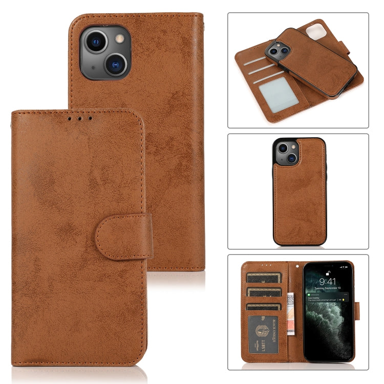 For iPhone 13 Retro 2 in 1 Detachable Horizontal Flip Leather Case with Card Slots & Wallet(Brown) - iPhone 13 Cases by buy2fix | Online Shopping UK | buy2fix