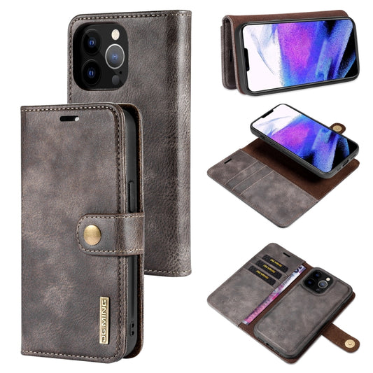 For iPhone 13 Pro Max DG.MING Crazy Horse Texture Flip Detachable Magnetic Leather Case with Holder & Card Slots & Wallet (Grey) - iPhone 13 Pro Max Cases by DG.MING | Online Shopping UK | buy2fix