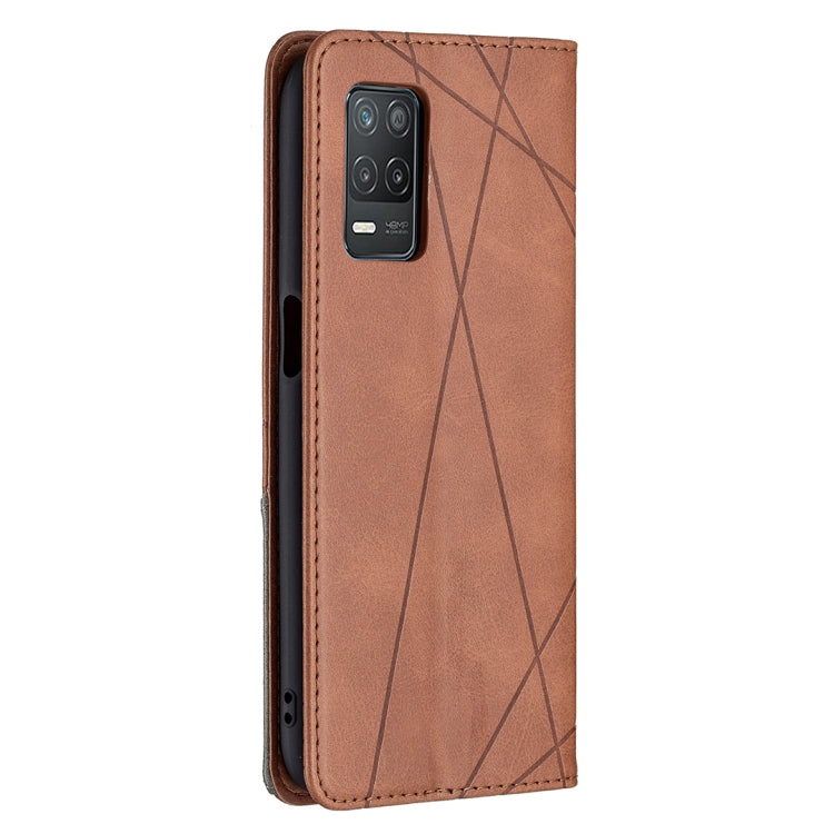 For OPPO Realme 8 5G / V13 Rhombus Texture Horizontal Flip Magnetic Leather Case with Holder & Card Slots(Brown) - Realme Cases by buy2fix | Online Shopping UK | buy2fix