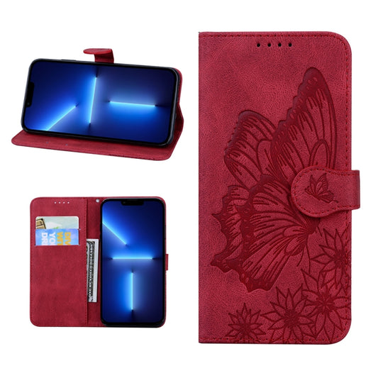 For iPhone 13 Pro Retro Skin Feel Butterflies Embossing Horizontal Flip Leather Case with Holder & Card Slots & Wallet (Red) - iPhone 13 Pro Cases by buy2fix | Online Shopping UK | buy2fix