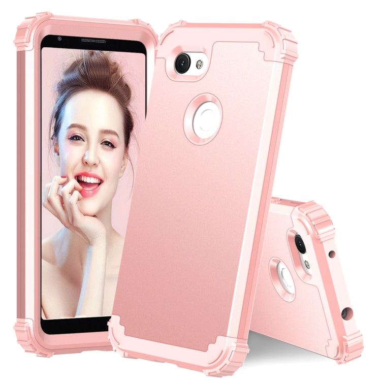For Google Pixel 3a 3 in 1 Shockproof PC + Silicone Protective Case(Rose Gold) - Google Cases by buy2fix | Online Shopping UK | buy2fix