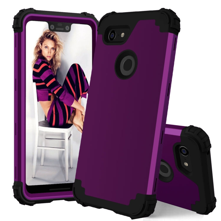 For Google Pixel 3 XL 3 in 1 Shockproof PC + Silicone Protective Case(Dark Purple + Black) - Google Cases by buy2fix | Online Shopping UK | buy2fix