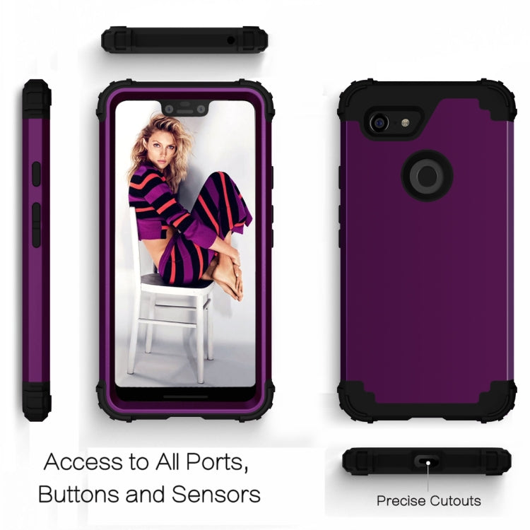 For Google Pixel 3 XL 3 in 1 Shockproof PC + Silicone Protective Case(Dark Purple + Black) - Google Cases by buy2fix | Online Shopping UK | buy2fix