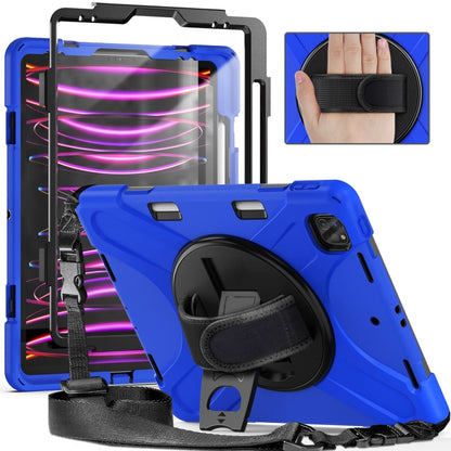 For iPad Pro 12.9 2022 / 2021/ 2020 / 2018  Silicone + PC Protective Tablet Case with Holder & Shoulder Strap(Blue) - iPad Pro 12.9 (2022/2021) Cases by buy2fix | Online Shopping UK | buy2fix