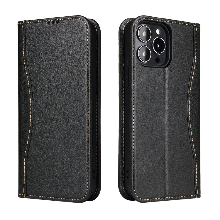 For iPhone 13 Genuine Leather Horizontal Flip Leather Case with Holder & Card Slots & Wallet(Black) - iPhone 13 Cases by buy2fix | Online Shopping UK | buy2fix