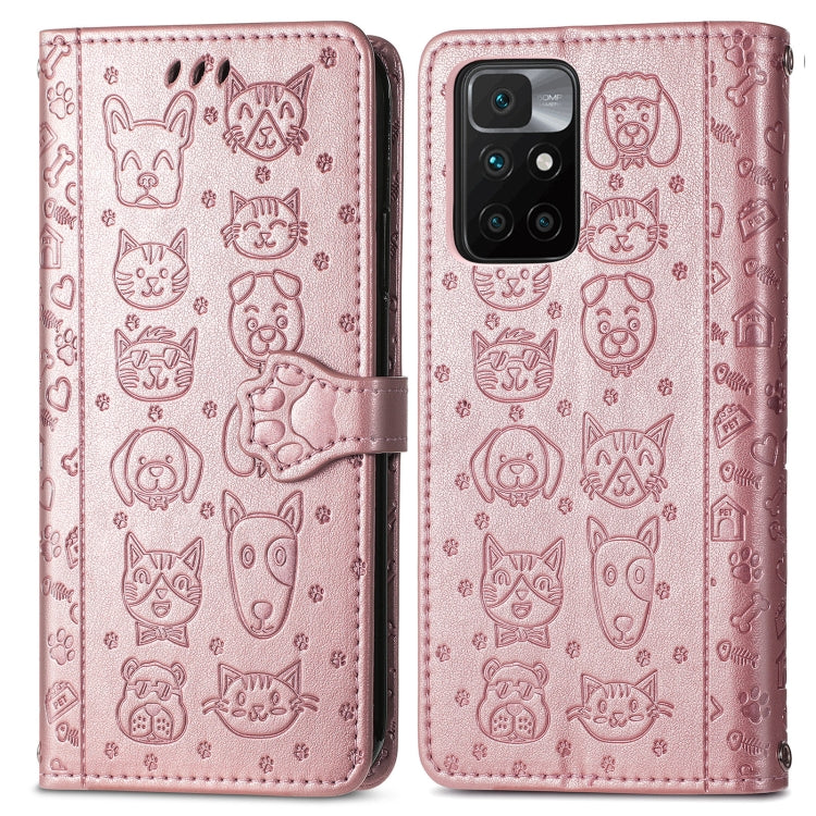 For Xiaomi Redmi 10 Lovely Cat and Dog Embossing Pattern Horizontal Flip Leather Case , with Holder & Card Slots & Wallet & Cartoon Clasp & Lanyard(Rose Gold) - Xiaomi Cases by buy2fix | Online Shopping UK | buy2fix