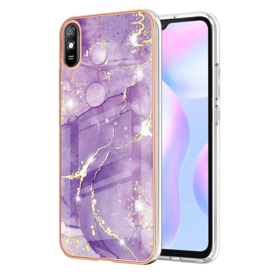 For Xiaomi Redmi 9A Electroplating Marble Pattern Dual-side IMD TPU Shockproof Case(Purple 002) - Xiaomi Cases by buy2fix | Online Shopping UK | buy2fix