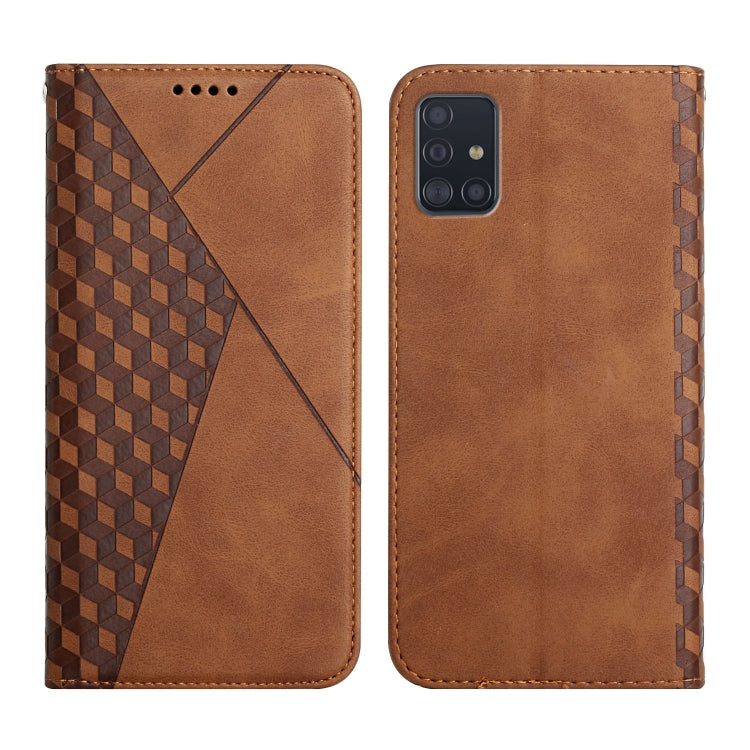 For Samsung Galaxy A51 Diamond Pattern Splicing Skin Feel Magnetic Horizontal Flip Leather Case with Card Slots & Holder & Wallet(Brown) - Galaxy Phone Cases by buy2fix | Online Shopping UK | buy2fix