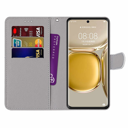 For Huawei P50 Pro Coloured Drawing Cross Texture Horizontal Flip PU Leather Case with Holder & Card Slots & Wallet & Lanyard(Gradient Colorful Flower) - Huawei Cases by buy2fix | Online Shopping UK | buy2fix