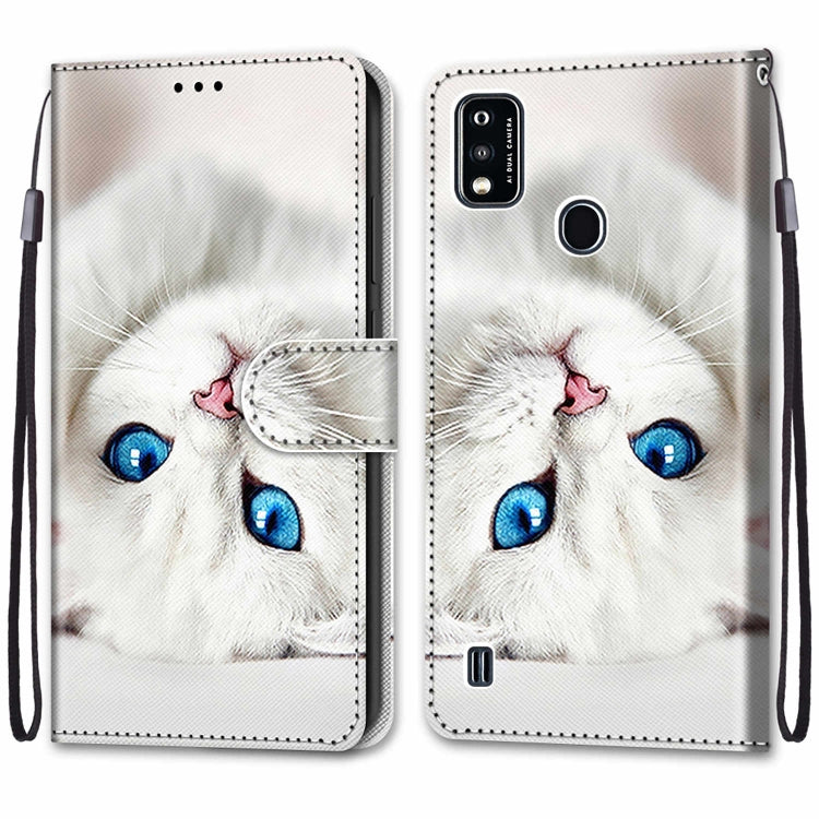 For ZTE Blade A51 Coloured Drawing Cross Texture Horizontal Flip PU Leather Case with Holder & Card Slots & Wallet & Lanyard(White Kitten) - ZTE Cases by buy2fix | Online Shopping UK | buy2fix