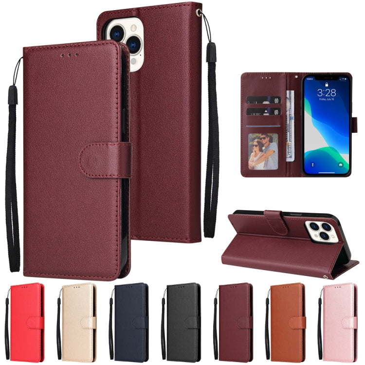 For iPhone 13 Pro Multifunctional Horizontal Flip Leather Case, with Three Card Slot & Holder & Photo Frame & Lanyard (Rose Gold) - iPhone 13 Pro Cases by buy2fix | Online Shopping UK | buy2fix