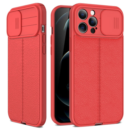 For iPhone 13 Litchi Texture Sliding Camshield TPU Protective Case(Red) - iPhone 13 Cases by buy2fix | Online Shopping UK | buy2fix