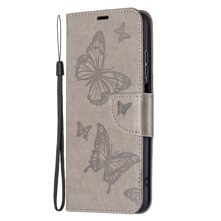 For Xiaomi Redmi 10 Two Butterflies Embossing Pattern Horizontal Flip Leather Case with Holder & Card Slot & Wallet & Lanyard(Grey) - Xiaomi Cases by buy2fix | Online Shopping UK | buy2fix