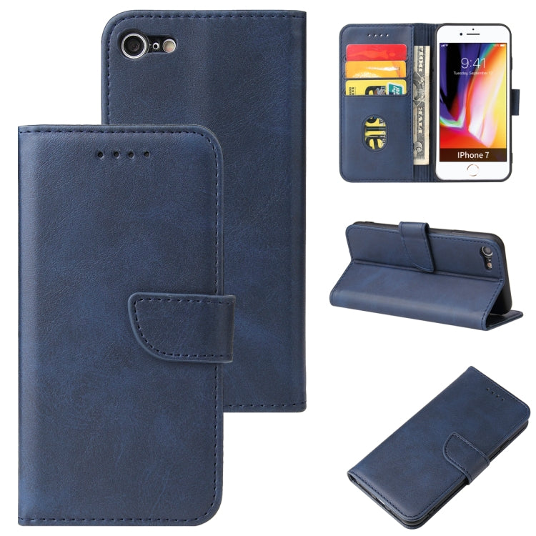 For iPhone SE 2022 / SE 2020 / 8 / 7 Calf Texture Buckle Horizontal Flip Leather Case with Holder & Card Slots & Wallet(Blue) - iPhone SE 2022 / 2020 / 8 / 7 Cases by buy2fix | Online Shopping UK | buy2fix